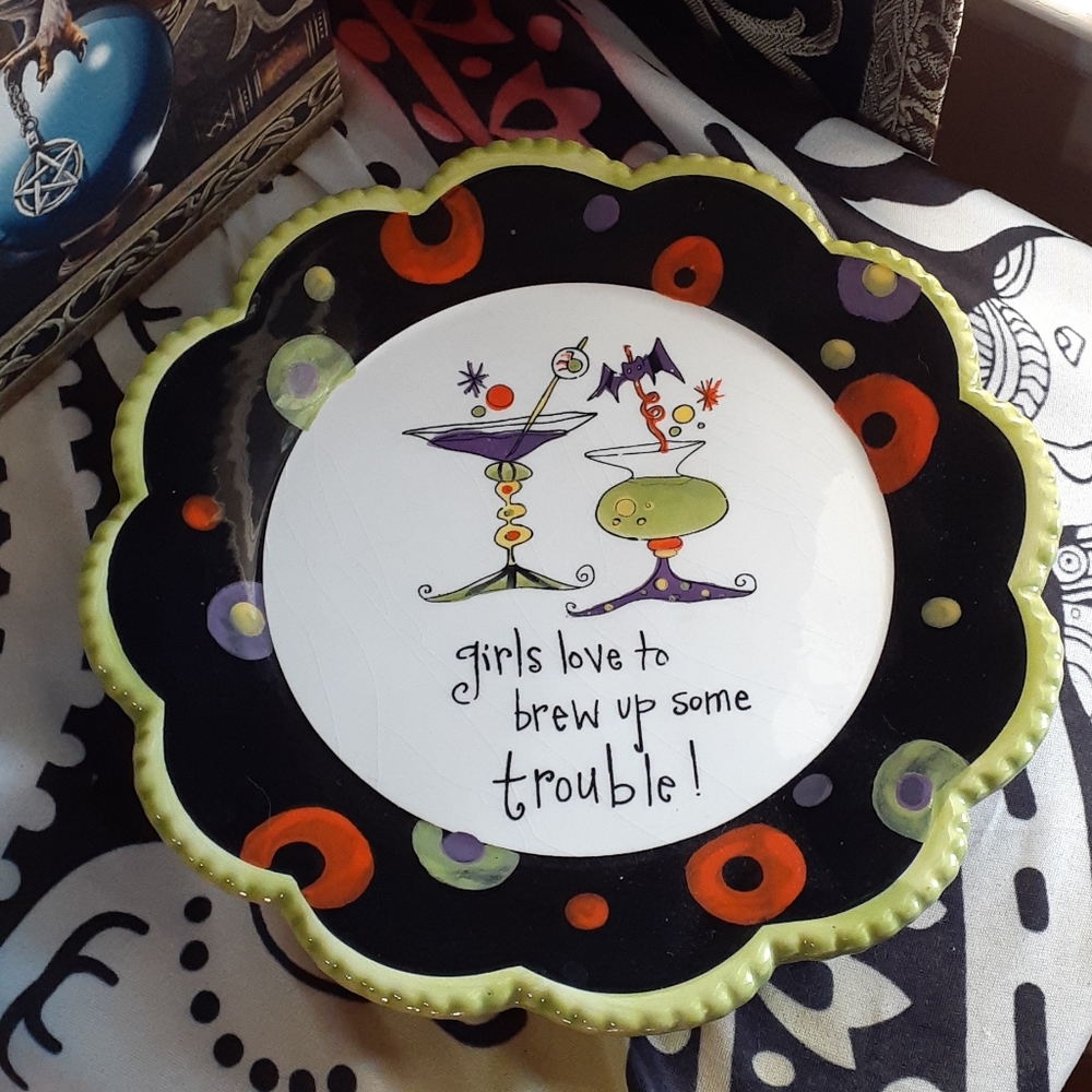 Witch Brewing Up Trouble Collector Plate Halloween Decor
